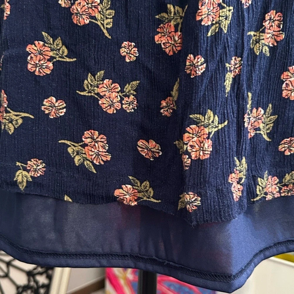 Esley‎ Dress Blue Pink Floral Lace Up Sides Size L Coquette Western Boho